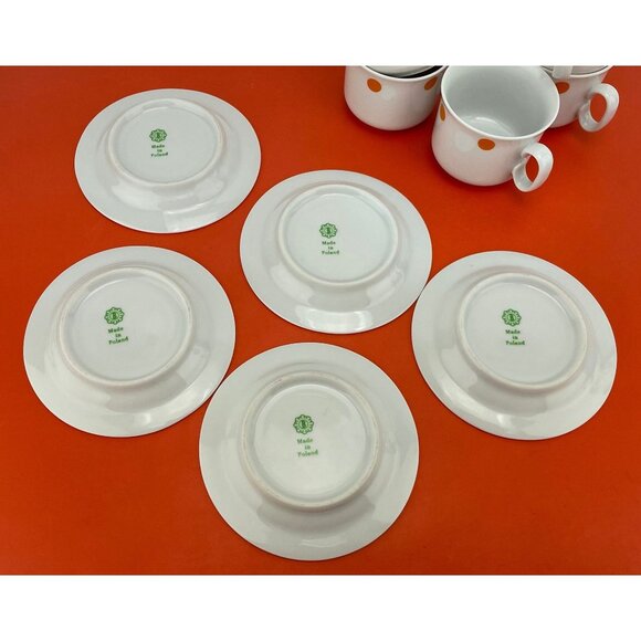 Vintage espresso cup saucer set, orange polka dots, porcelain, Giesche Bogucice - Picture 8 of 8